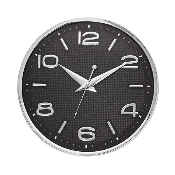 4966 שעון קיר שחור קרבון 33 סמ עדשה קעורה ספרות מובלטות