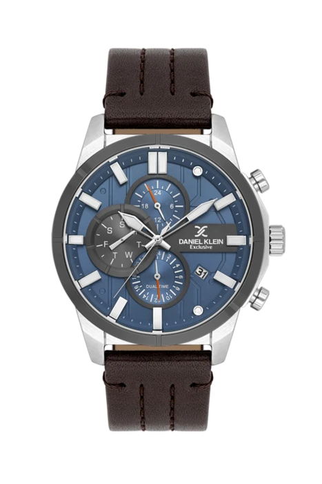 שעון יד אנלוגי Daniel Klein Exclusive DK.1.14414-5 לוח כחול ורצועת עור