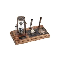 מעמד שולחני יוקרתי עץ עם שעון חול, שעון שמש, מעמד עטים ומצפן 52227