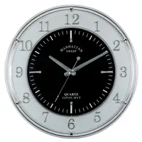 שעון קיר סקין עגול אלגנט 68751 מסגרת כסופה ולוח שחור