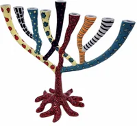 חנוכיה מעוצבת עץ החיים מאלומיניום יצוק צבוע באמייל עבודת יד 9215 דגם Tree of Life Burgundy