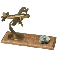מעמד שולחני מטוס עשוי נחושת בסיס עץ משולב עם מצפן 4981