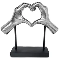 פסל אומנותי "ידי הלב" בסיס שחור 48791 מוכסף